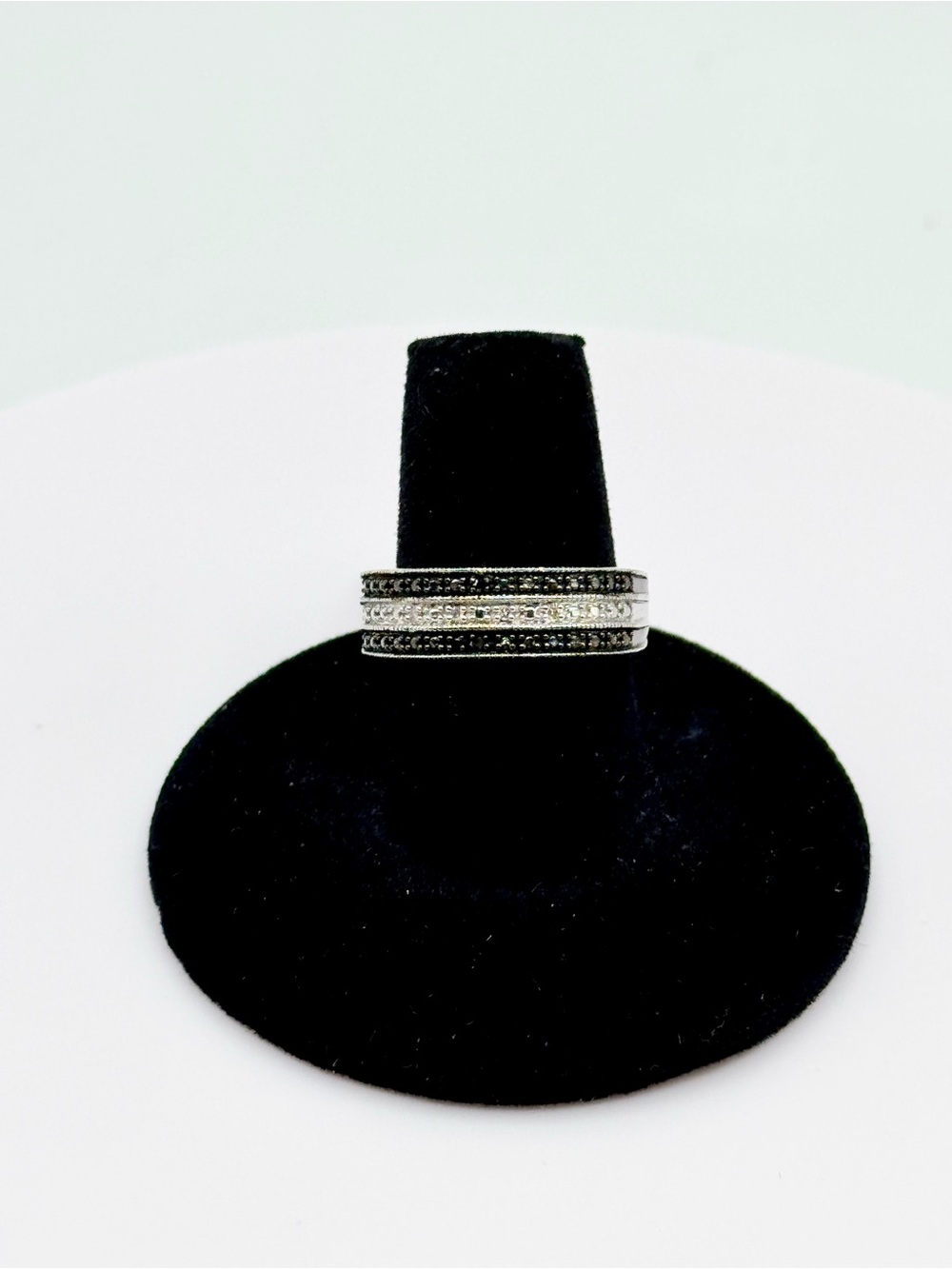 Sterling Silver Black and Clear Diamond Band